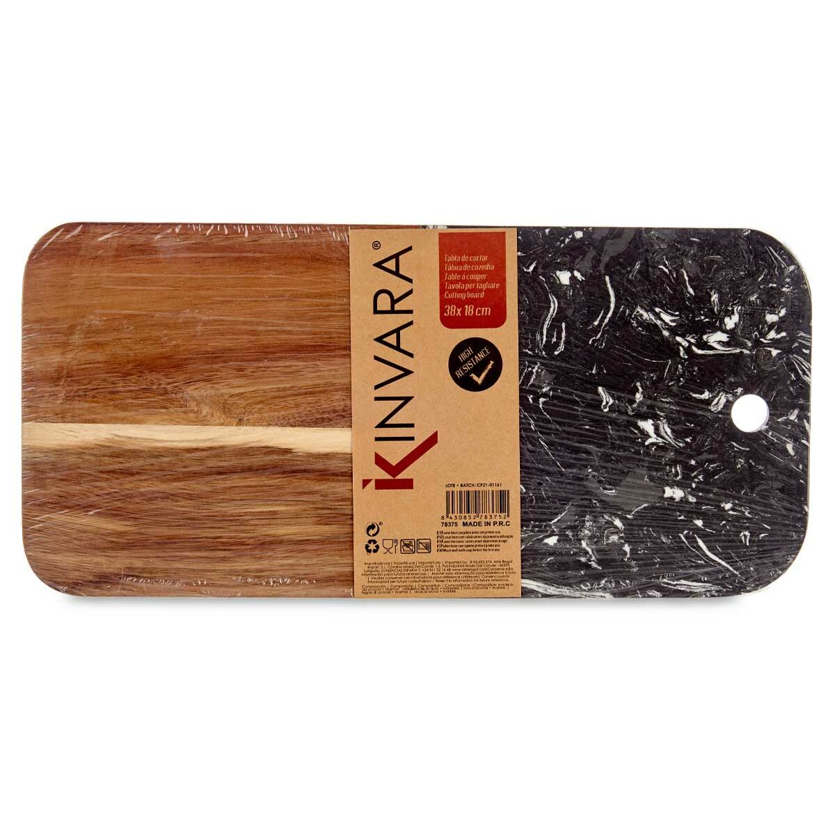 Tabla de cortar Kinvara Negro 18 x 1,5 x 38 cm (8 Unidades)