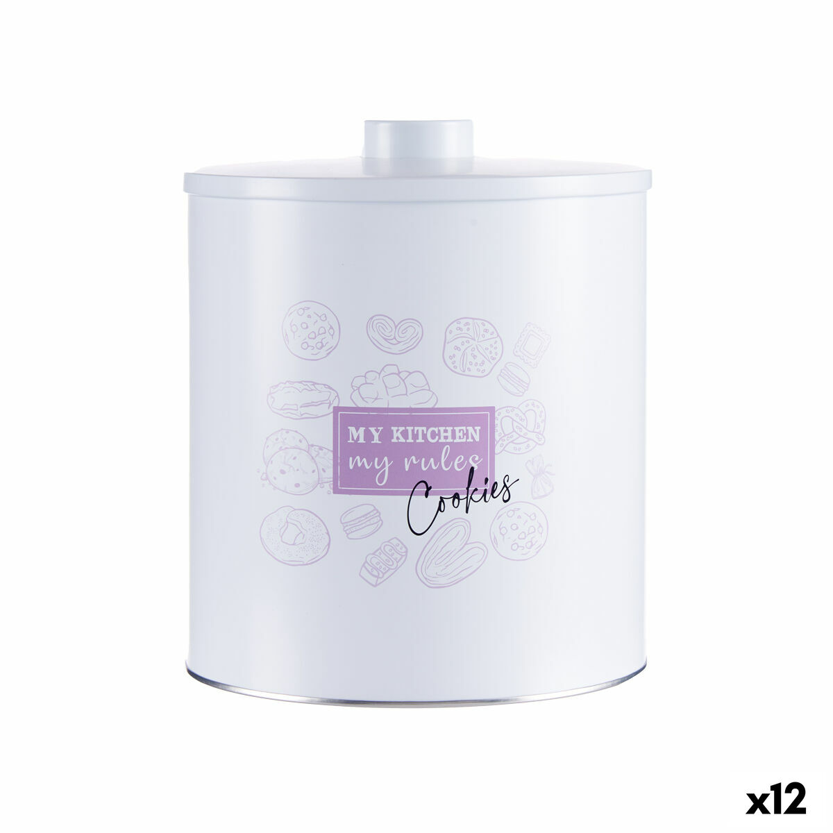 Caja para galletas y bollos Kinvara My kitchen My Rules Blanco Hojalata 17 x 20 x 17 cm (12 Unidades)