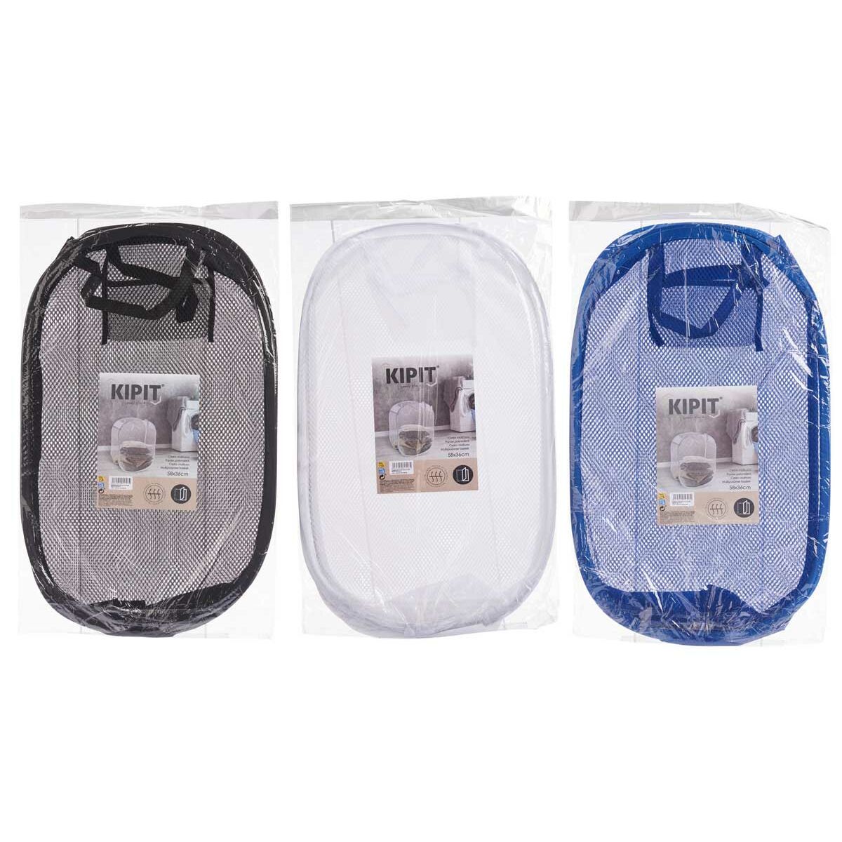 Cesto para la Ropa Sucia Kipit Azul Blanco Negro Plástico 33 x 33 x 58 cm 58 x 0,5 x 37 cm (24 Unidades)