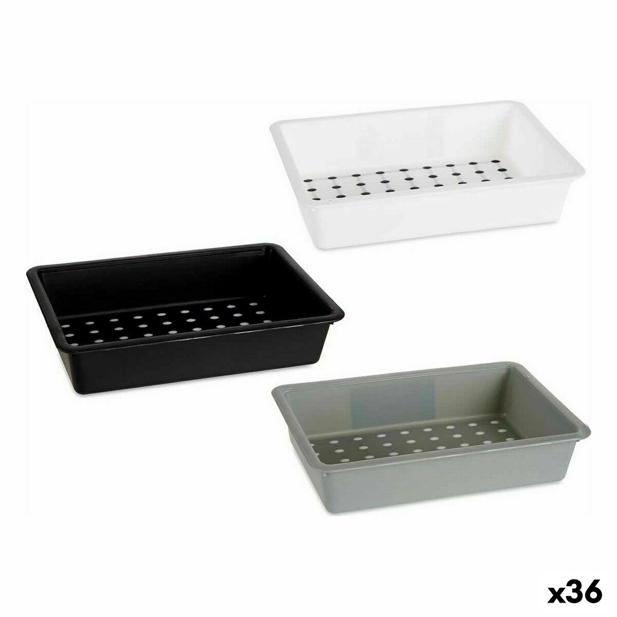 Organizador de Cajones Kinvara Blanco Negro Gris Caucho Polipropileno TPR 16 x 5 x 24 cm 24 x 5 x 16 cm (36 Unidades)