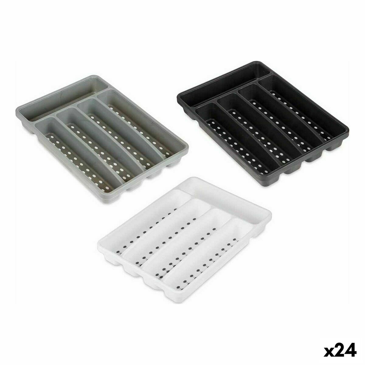 Organizador para Cubiertos Kinvara Blanco Negro Gris Caucho Polipropileno TPR 22,5 x 4,5 x 32 cm (24 Unidades)