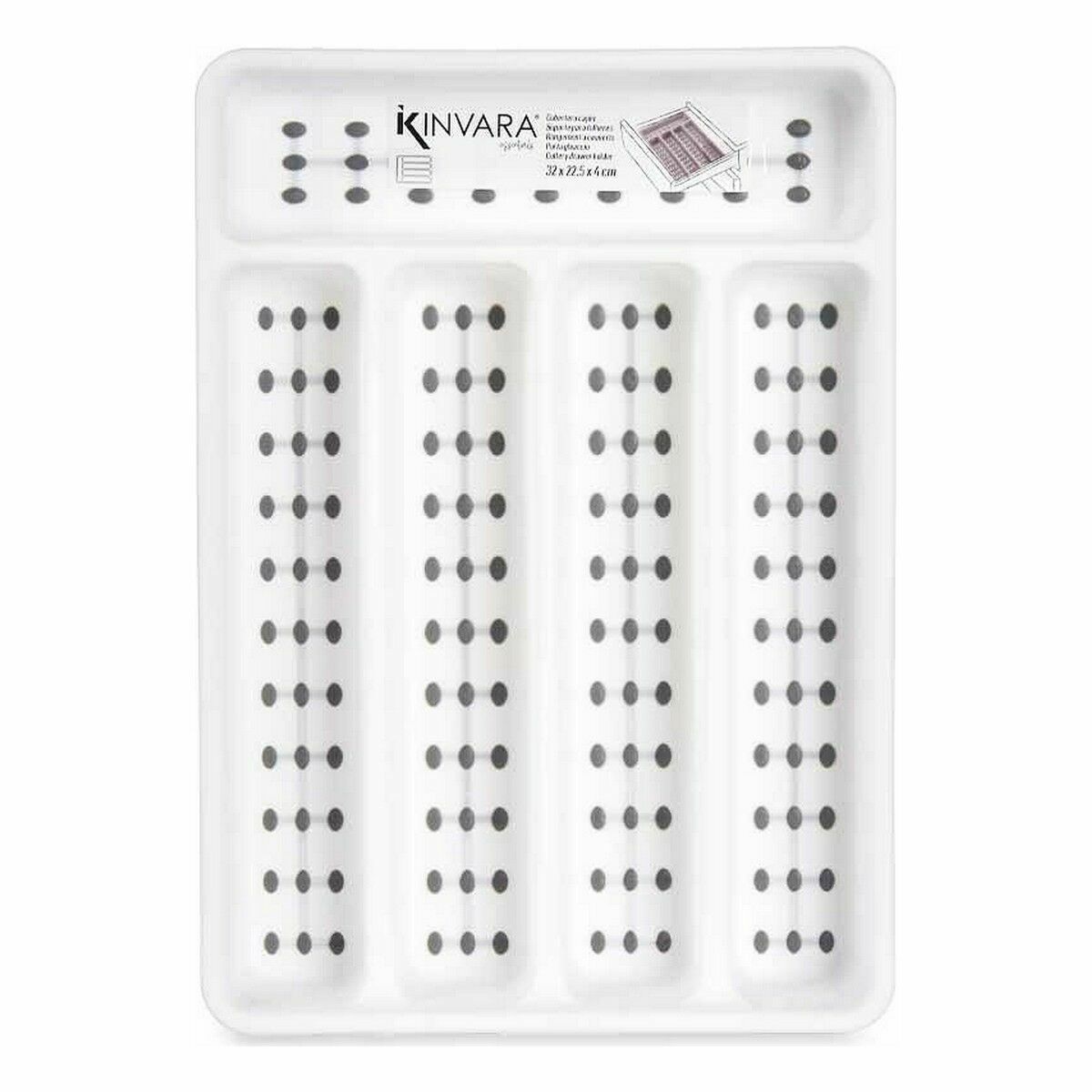 Organizador para Cubiertos Kinvara Blanco Negro Gris Caucho Polipropileno TPR 22,5 x 4,5 x 32 cm (24 Unidades)