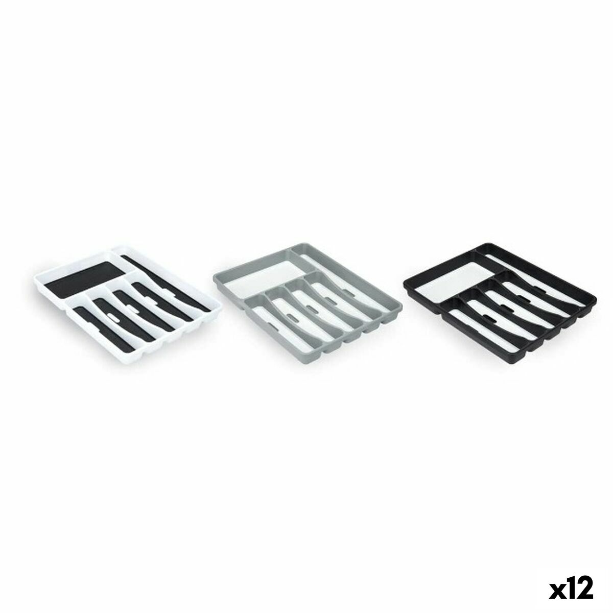 Organizador para Cubiertos Kinvara Blanco Negro Gris Caucho Polipropileno TPR 32,5 x 4,5 x 40,5 cm (12 Unidades)