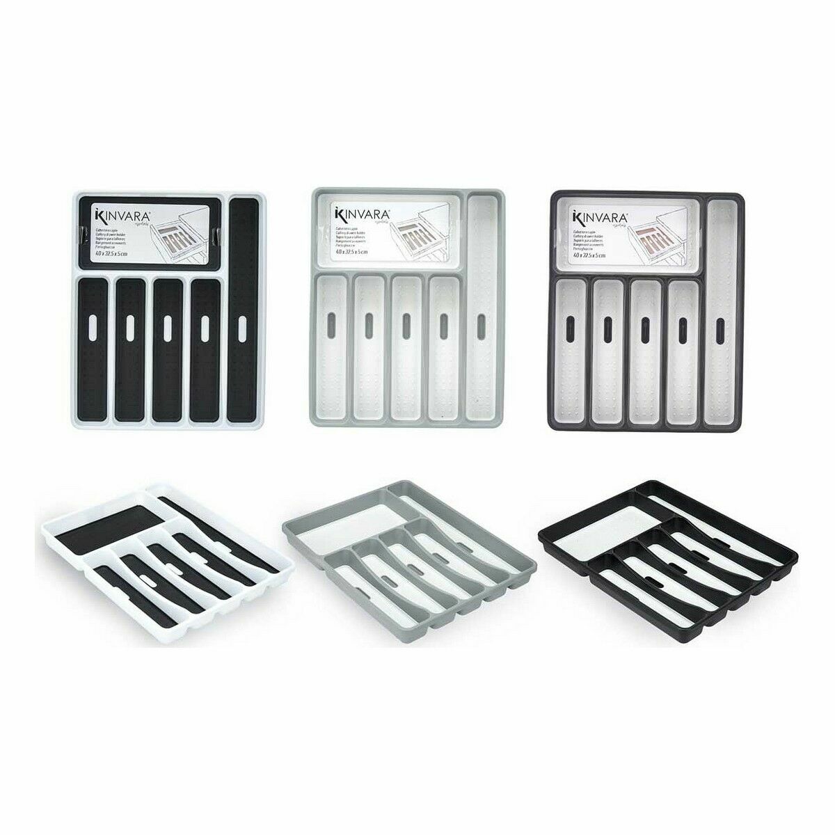 Organizador para Cubiertos Kinvara Blanco Negro Gris Caucho Polipropileno TPR 32,5 x 4,5 x 40,5 cm (12 Unidades)