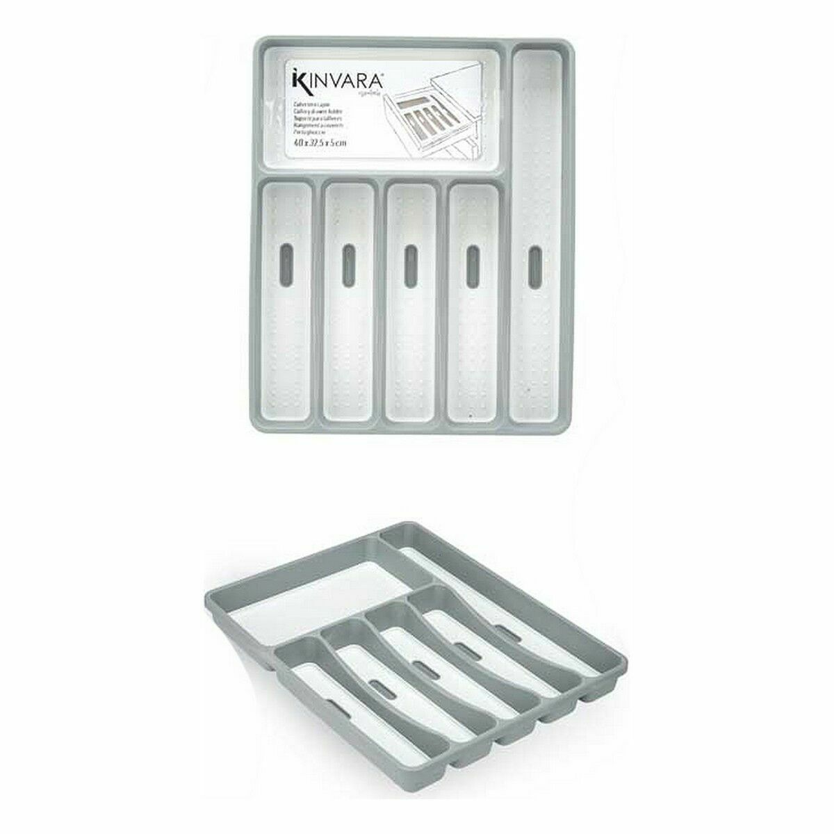 Organizador para Cubiertos Kinvara Blanco Negro Gris Caucho Polipropileno TPR 32,5 x 4,5 x 40,5 cm (12 Unidades)