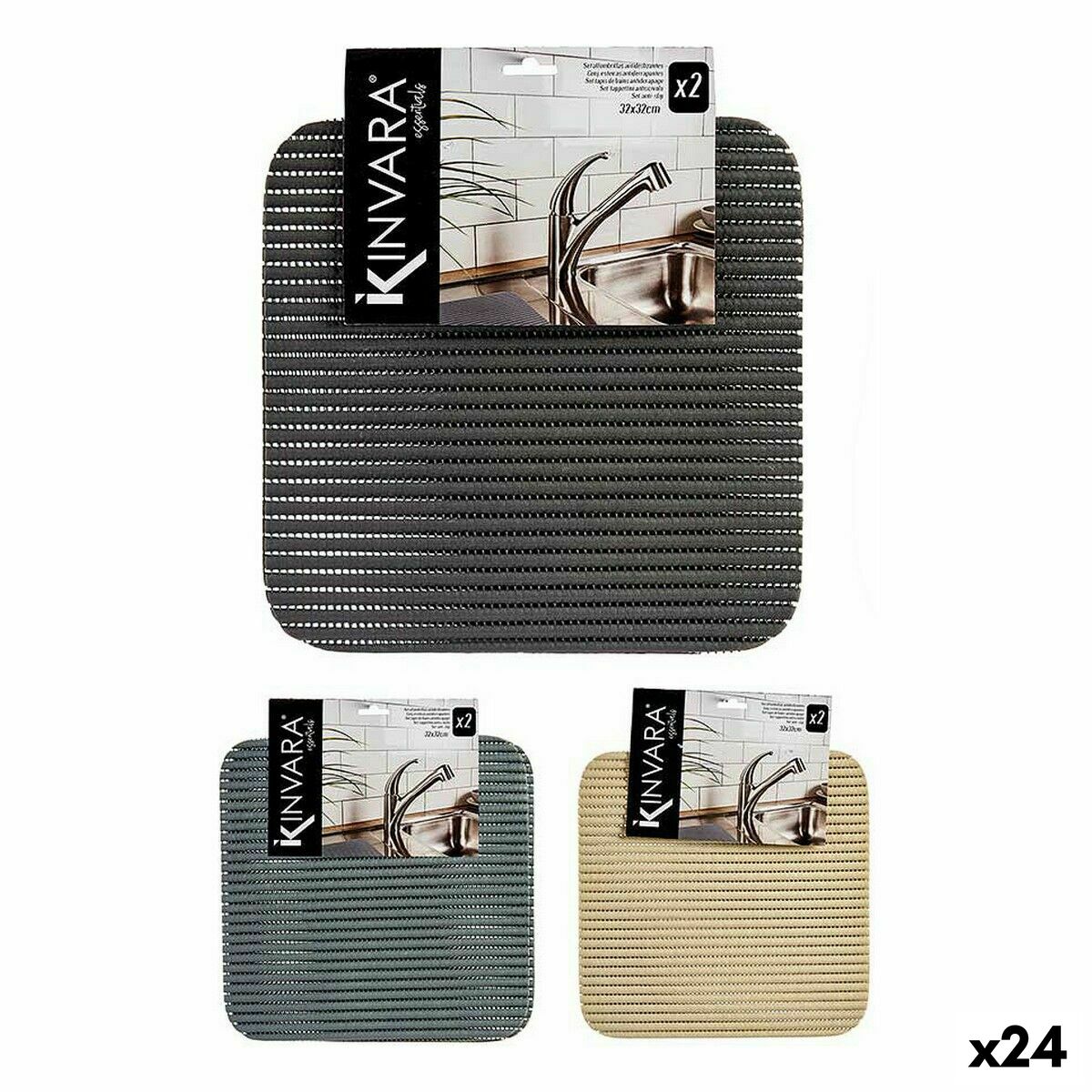 Alfombrilla Antideslizante Kinvara Blanco Gris oscuro Plástico 32 x 32 cm Set 2 Piezas (24 Unidades)