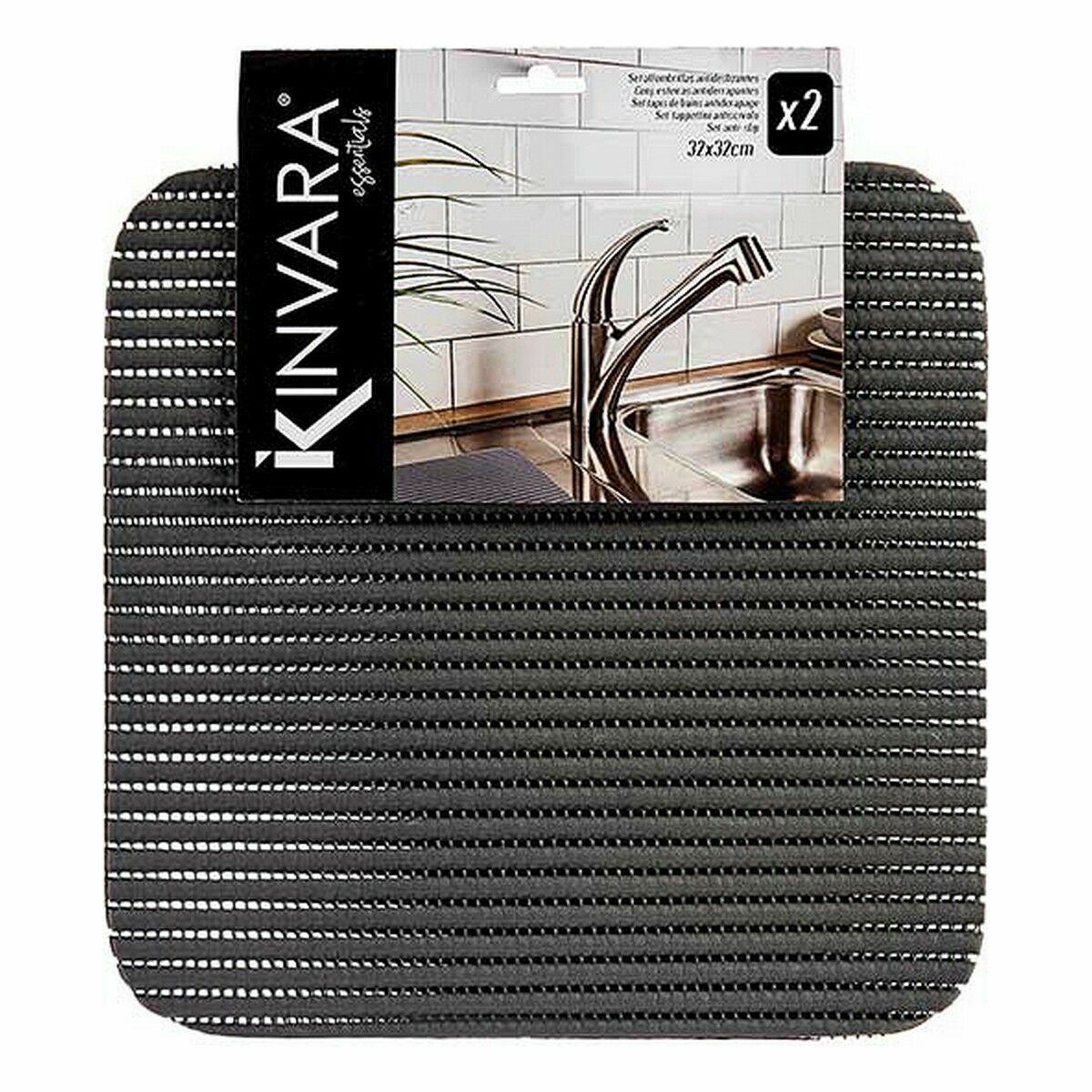Alfombrilla Antideslizante Kinvara Blanco Gris oscuro Plástico 32 x 32 cm Set 2 Piezas (24 Unidades)