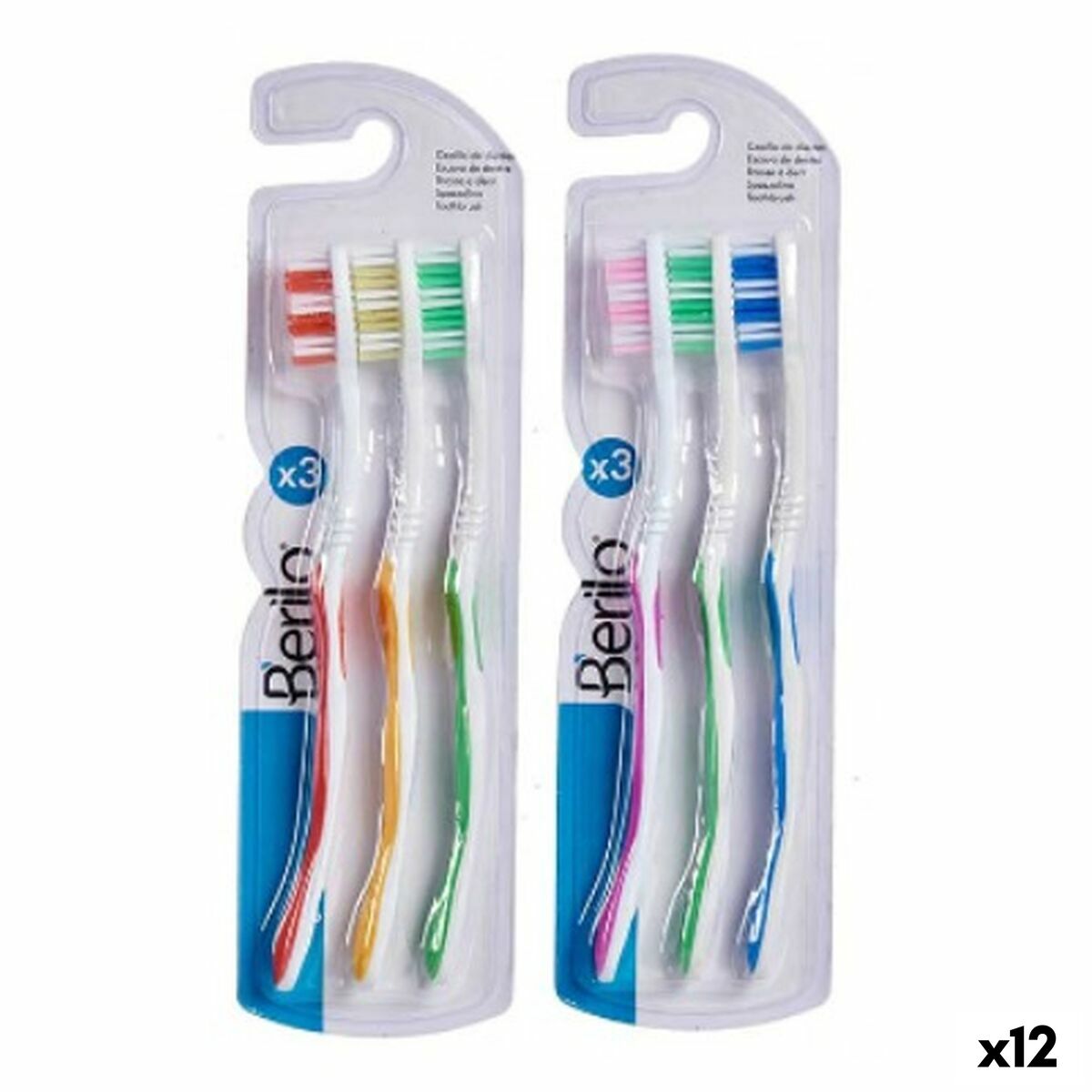 Cepillo de Dientes Berilo Amarillo Azul Rojo Verde Rosa (12 Unidades)