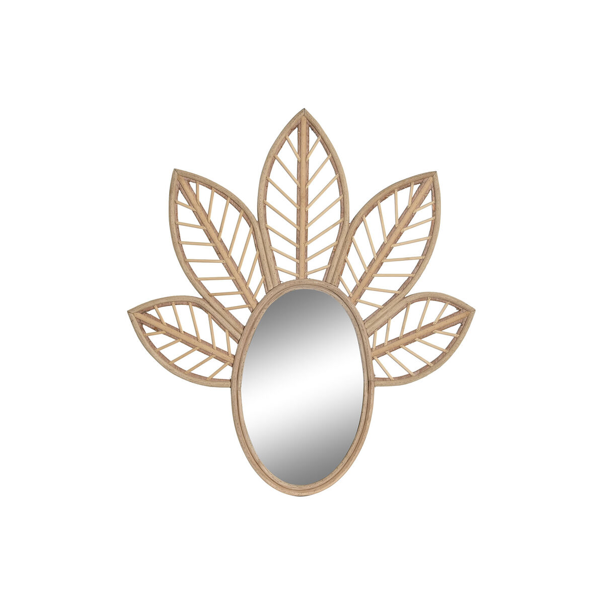 Espejo de pared DKD Home Decor Marrón Natural Tropical Hoja de planta 60 x 2 x 67 cm