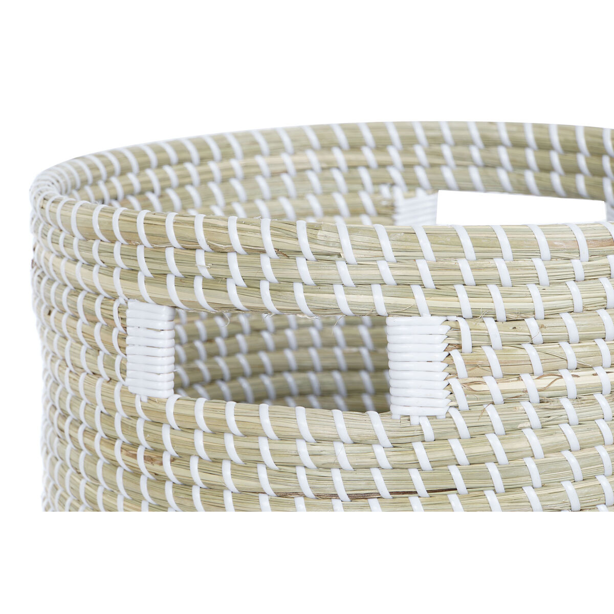 Juego de Cestas DKD Home Decor Azul Blanco Natural Hierba marina (2 Piezas)