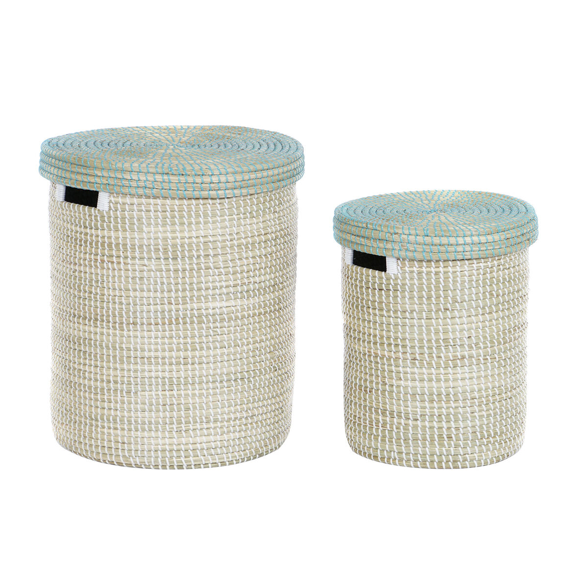 Juego de Cestas DKD Home Decor Azul Blanco Natural Hierba marina (2 Piezas)