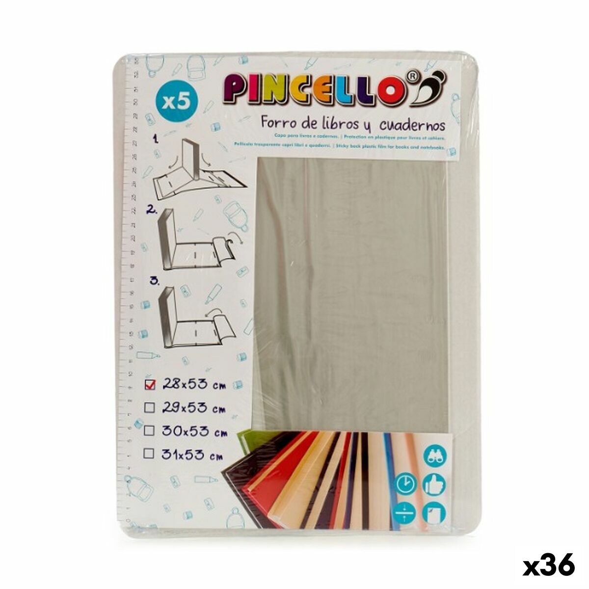 Forro Adhesivo para Libros Pincello Transparente 0,33 x 28 x 53 cm (36 Unidades)