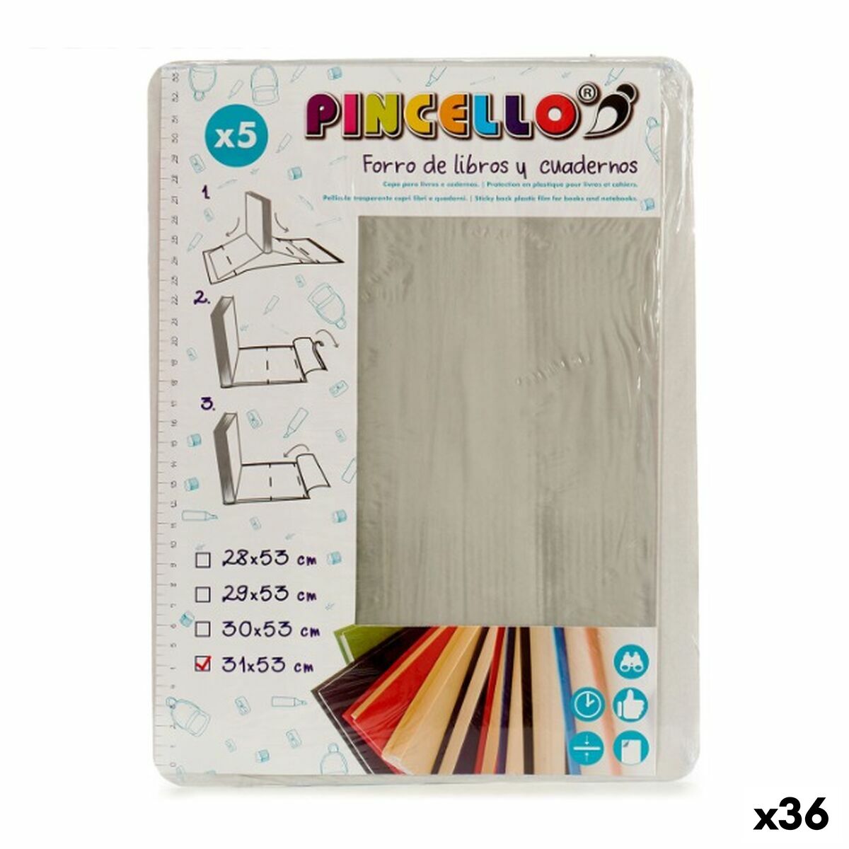 Forro Adhesivo para Libros Pincello Transparente 1 x 31 x 53 cm (36 Unidades)