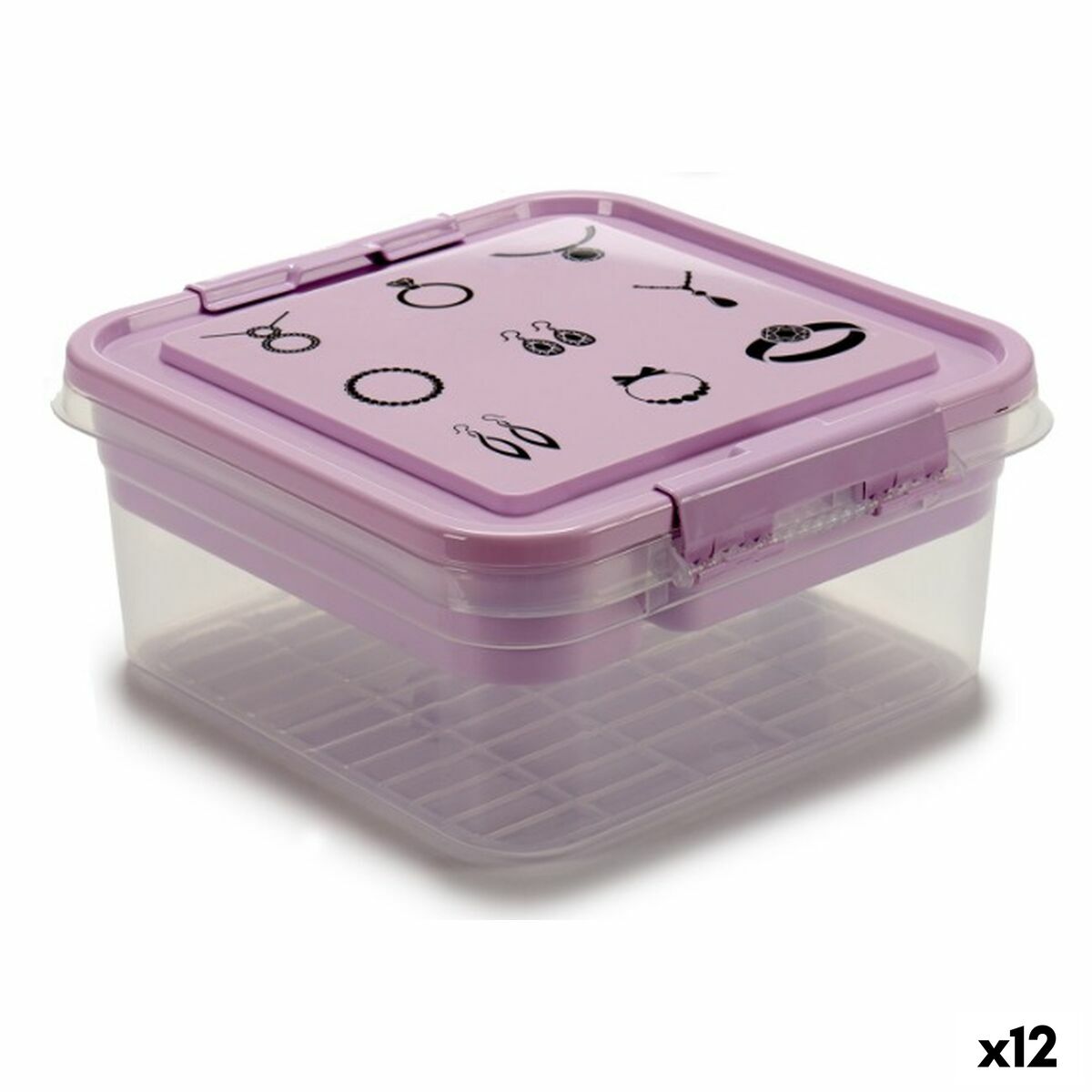 Caja-Joyero Gondol Morado Transparente Plástico 24,5 x 11,5 x 26 cm (12 Unidades)
