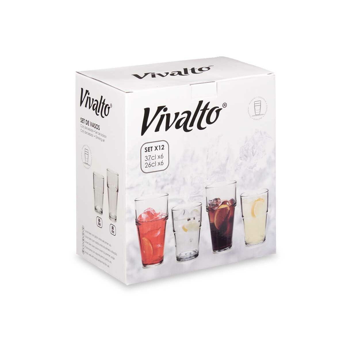 Set de Vasos Vivalto Transparente Vidrio 260 ml 370 ml (4 Unidades)