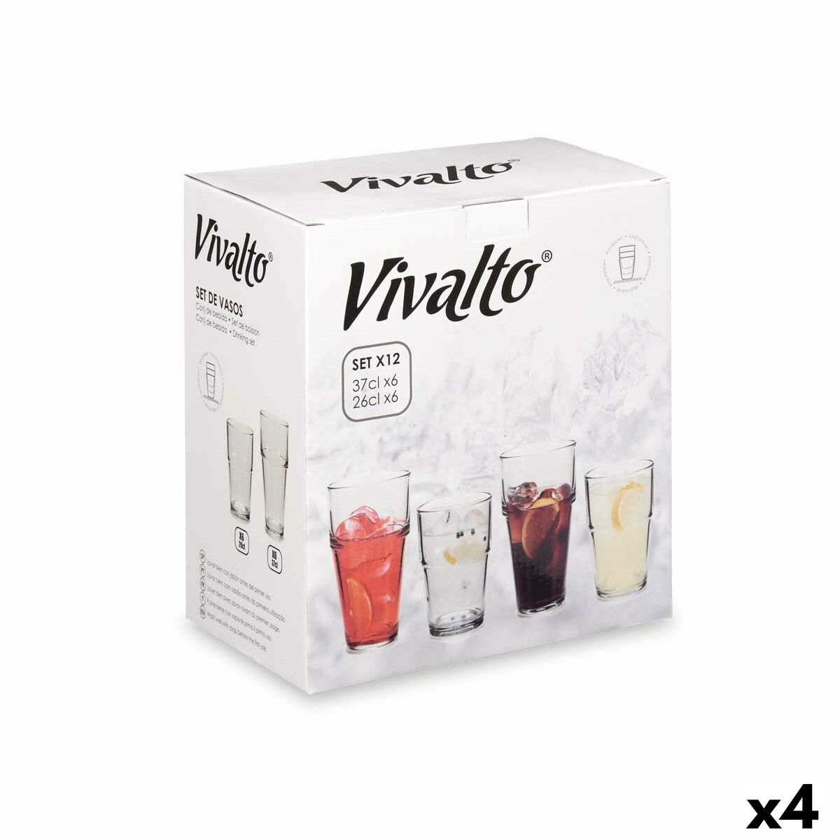 Set de Vasos Vivalto Transparente Vidrio 260 ml 370 ml (4 Unidades)