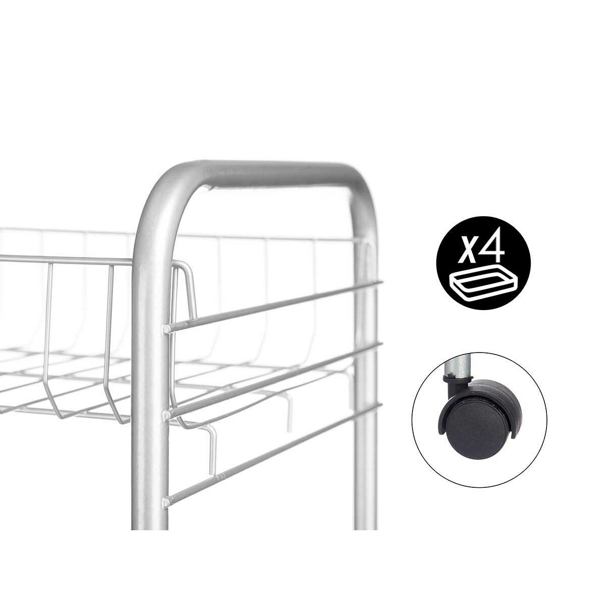 Carrito Verdulero Kinvara Plateado Plata Metal Polipropileno Plástico 37 x 27 x 82,5 cm 26,5 x 82 x 8,5 cm (4 Unidades)