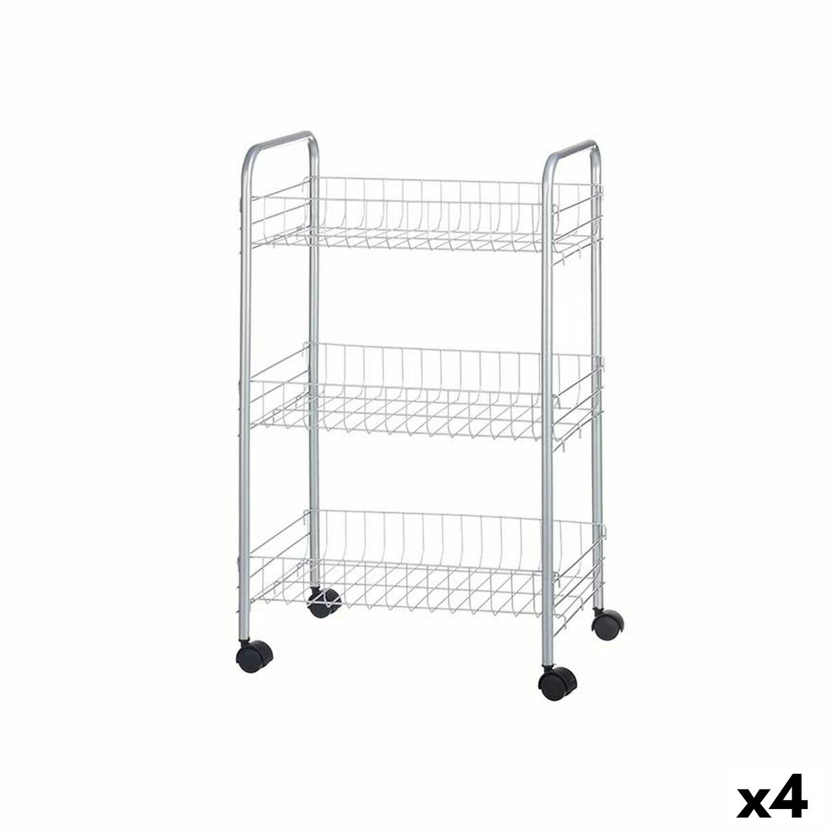 Carrito Verdulero Kinvara Plateado Plata Metal Polipropileno Plástico 37 x 27 x 62,3 cm 26,5 x 56 x 8,5 cm (4 Unidades)