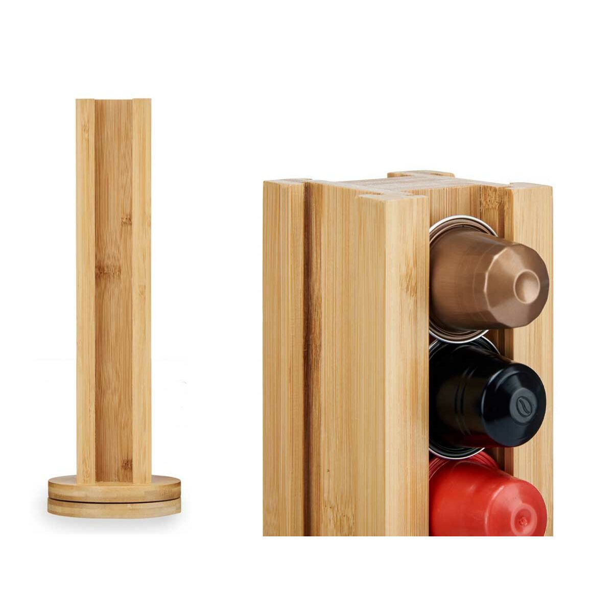 Soporte para 36 Cápsulas de Café Kinvara Bambú 11 x 11 x 34 cm 11 x 30,5 x 11 cm Giratorio (6 Unidades)