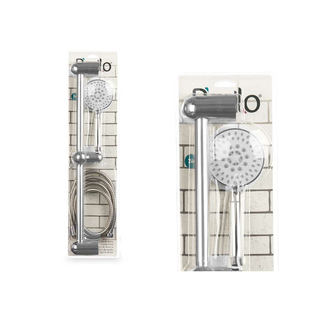 Alcachofa de ducha con manguera Berilo Plateado Metal 9,8 x 23,5 x 9,8 cm 15 x 61 x 6,5 cm Con soporte (6 Unidades)