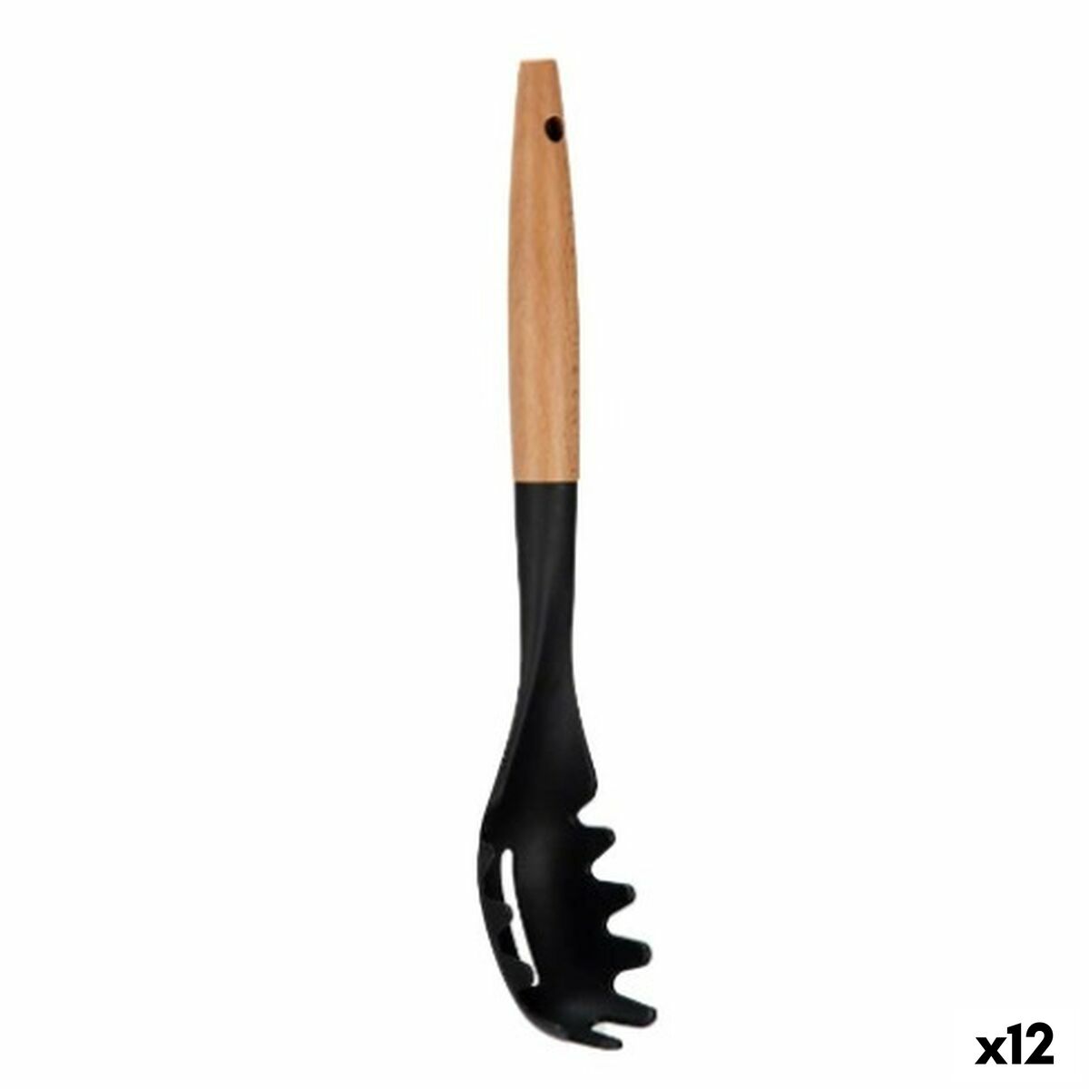 Cuchara para Servir Pasta Kinvara Negro Natural Madera Plástico 6 x 33,5 x 6 cm 6 x 33,5 cm (12 Unidades)