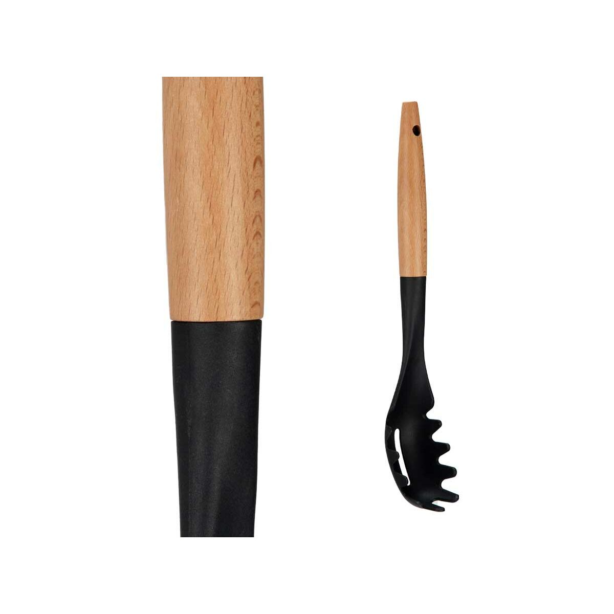 Cuchara para Servir Pasta Kinvara Negro Natural Madera Plástico 6 x 33,5 x 6 cm 6 x 33,5 cm (12 Unidades)