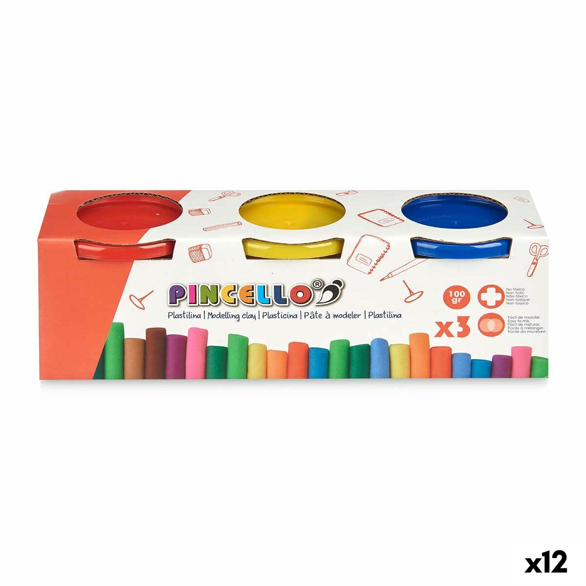 Juego de Plastilina Pincello Amarillo Azul Rojo (12 Unidades)