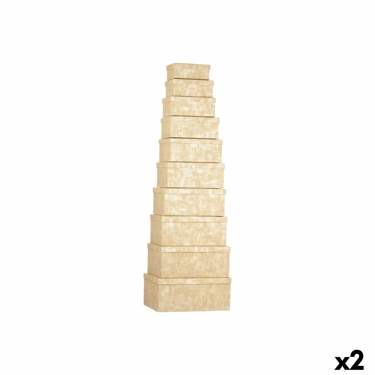 Set de Cajas Organizadoras Apilables Pincello Natural Cartón Rayas (2 Unidades)