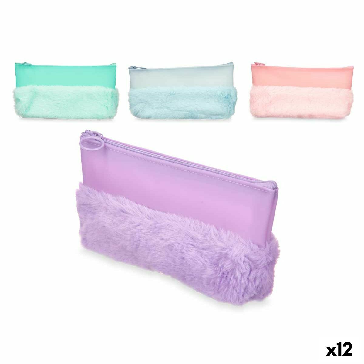 Estuche Escolar Pincello Azul Verde Morado Rosa 21 x 9 x 3 cm Pompón (12 Unidades)