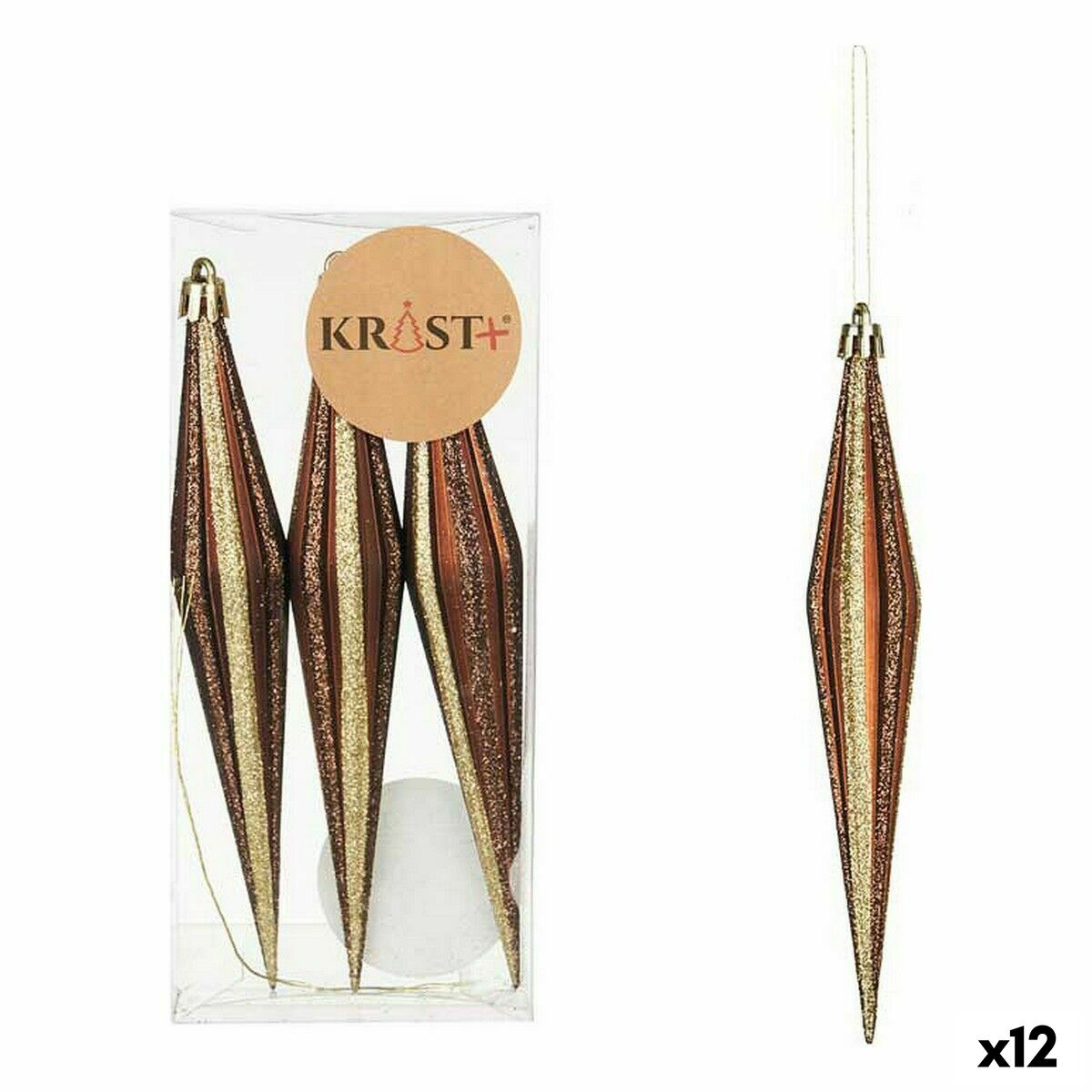 Set Adornos de Navidad Krist+ Marrón PVC Alargado 8,5 x 3,5 x 19 cm (12 Unidades)