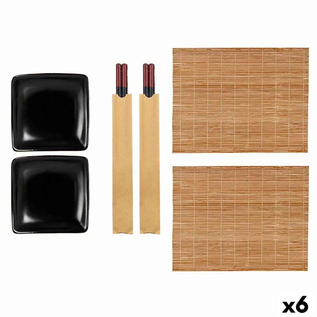 Set de Sushi Kinvara Negro Cerámica Bambú 20,5 x 3 x 27 cm (6 Piezas) (6 Unidades)