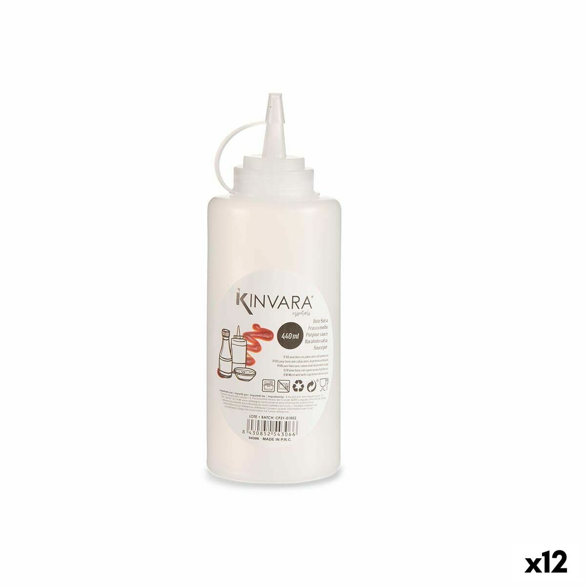 Bote para Salsas Kinvara Transparente Plástico 400 ml 440 ml 6,5 x 18,3 x 6,5 cm (12 Unidades)