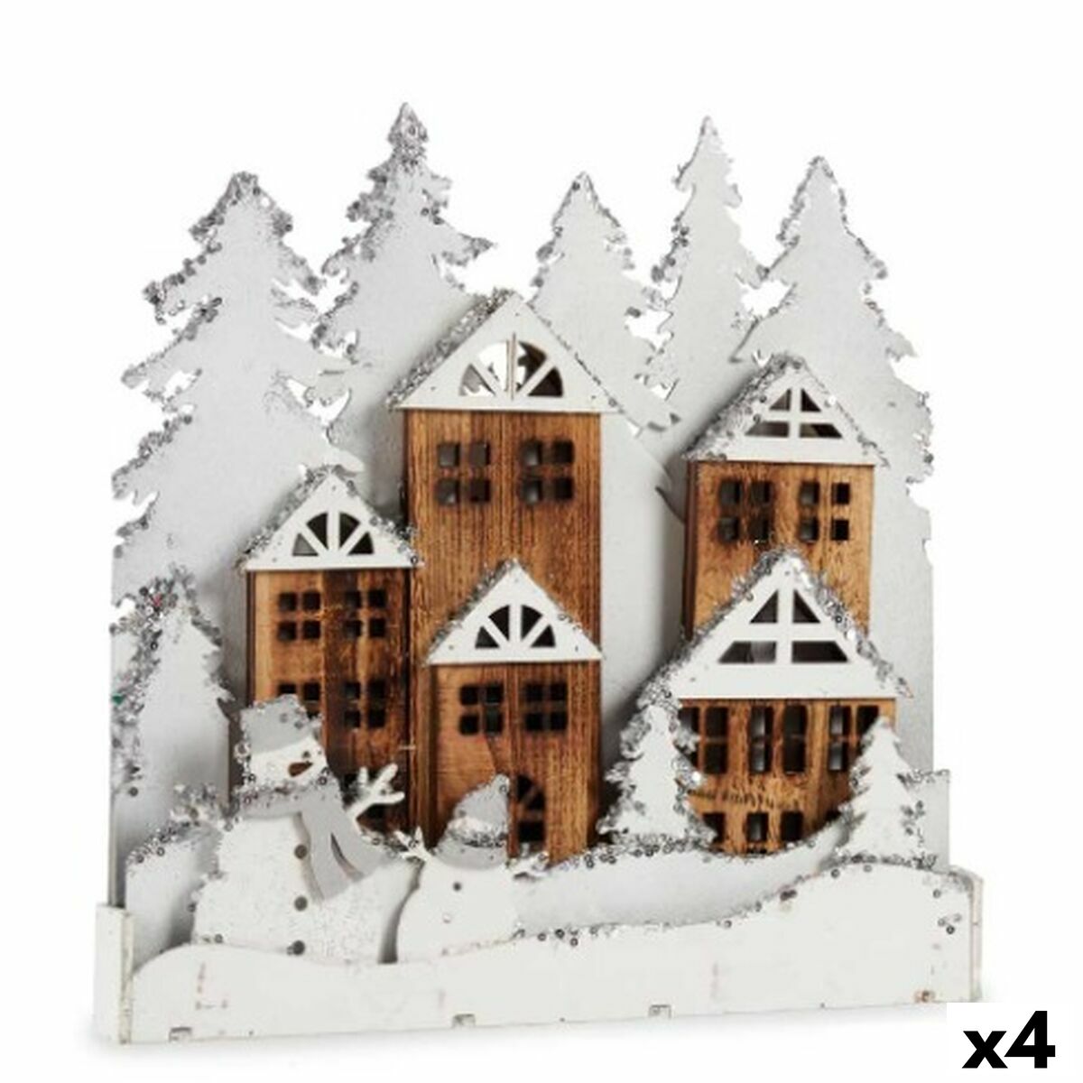 Figura Decorativa Krist+ Blanco Marrón Pueblo 44 x 44,7 x 6 cm Luz (4 Unidades)