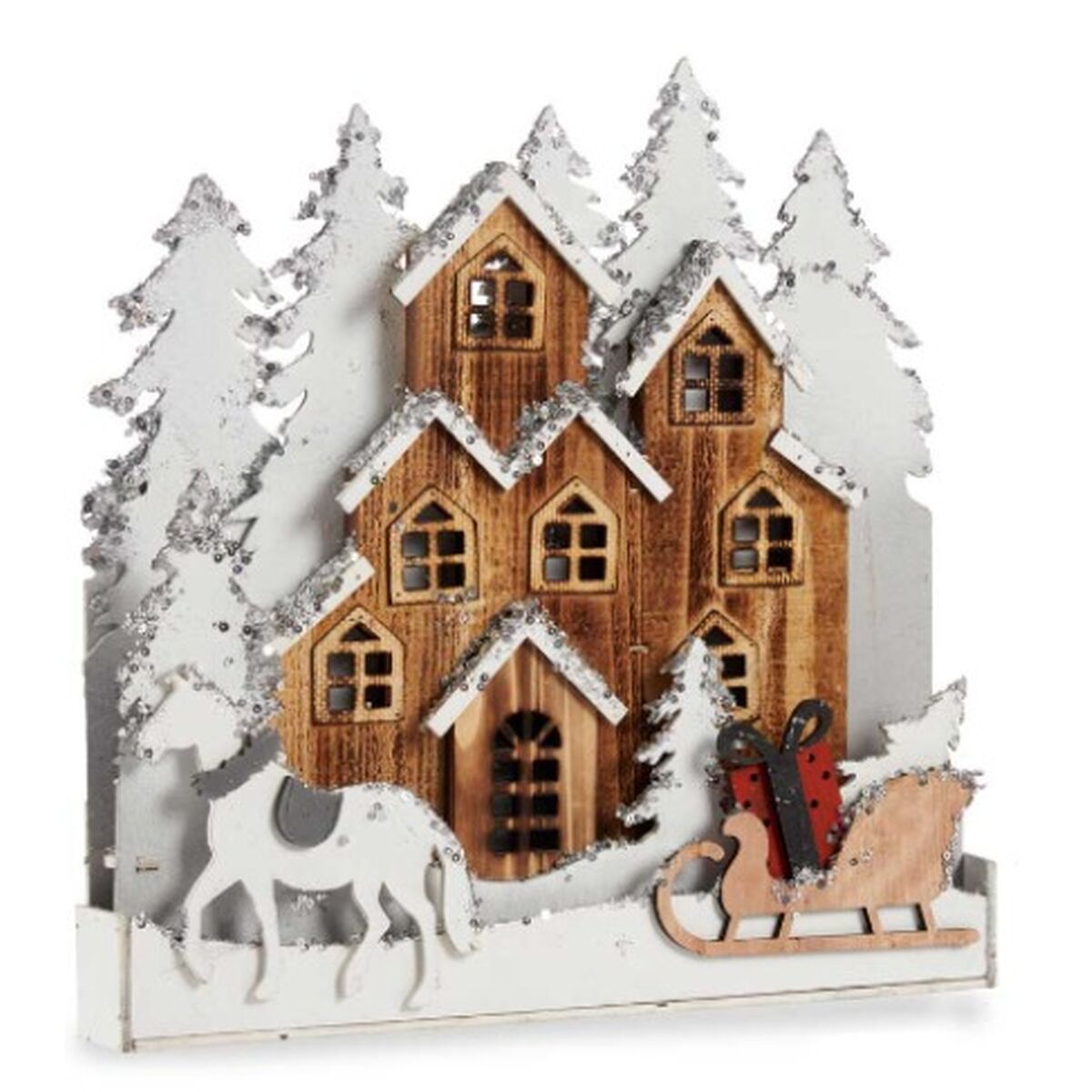 Figura Decorativa Krist+ Blanco Marrón Pueblo 44 x 44,5 x 6 cm Luz (4 Unidades)