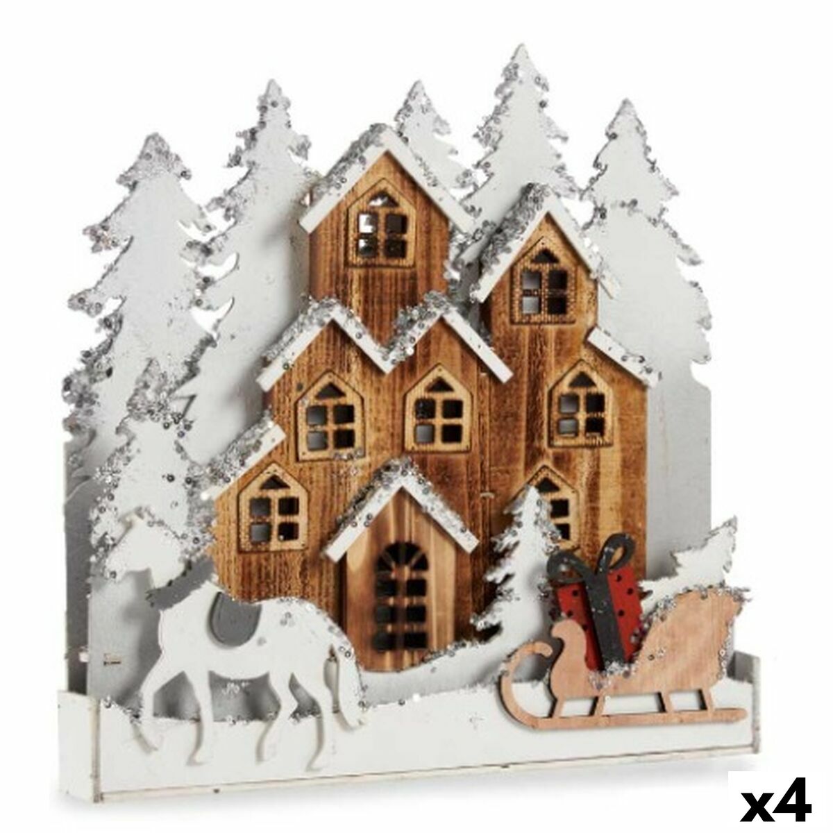 Figura Decorativa Krist+ Blanco Marrón Pueblo 44 x 44,5 x 6 cm Luz (4 Unidades)