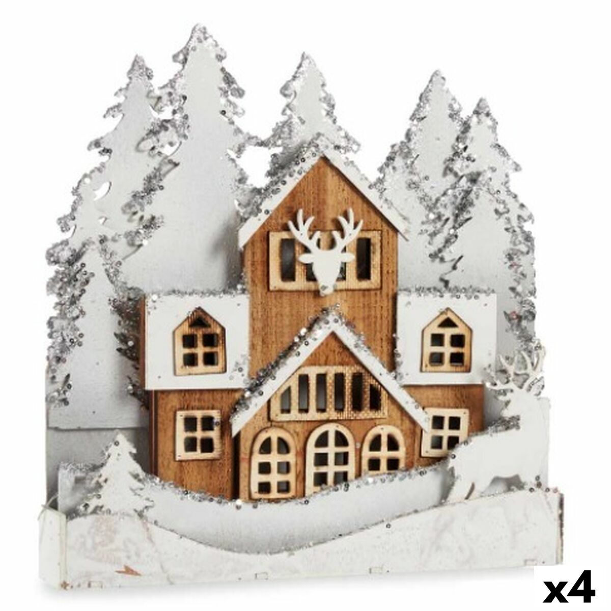 Figura Decorativa Krist+ Blanco Marrón Pueblo 44 x 43 x 6 cm Luz (4 Unidades)