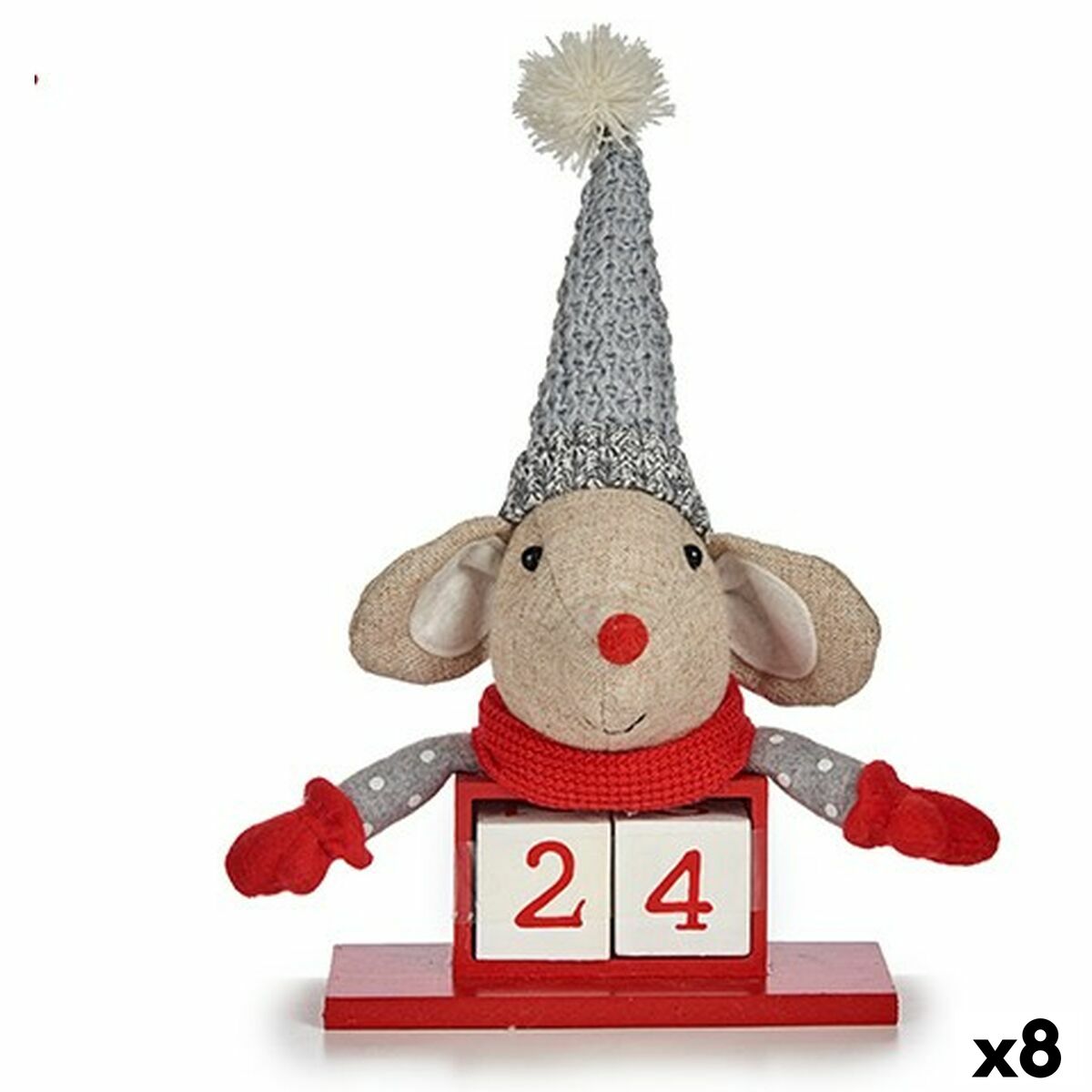 Adorno Navideño Krist+ Blanco Rojo Gris Crema Ratón 20 x 11 x 20 cm Calendario (8 Unidades)