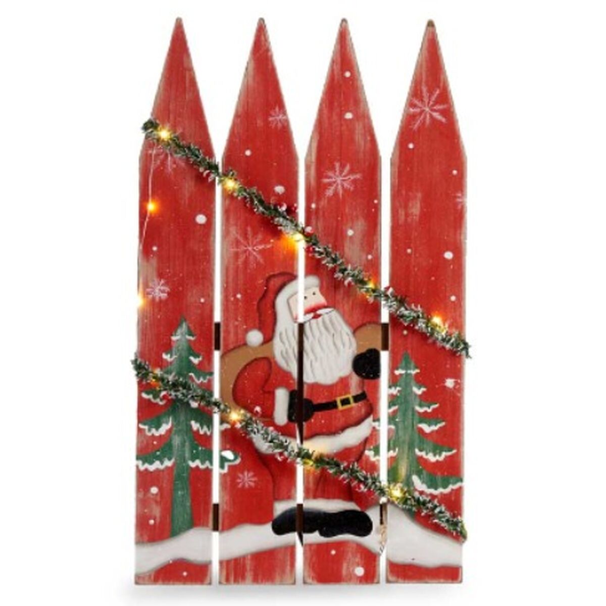 Decoración Colgante Krist+ Blanco Rojo Verde Plástico Madera MDF Papá Noel 34,7 x 4 x 60 cm Cartel Luz LED (6 Unidades)