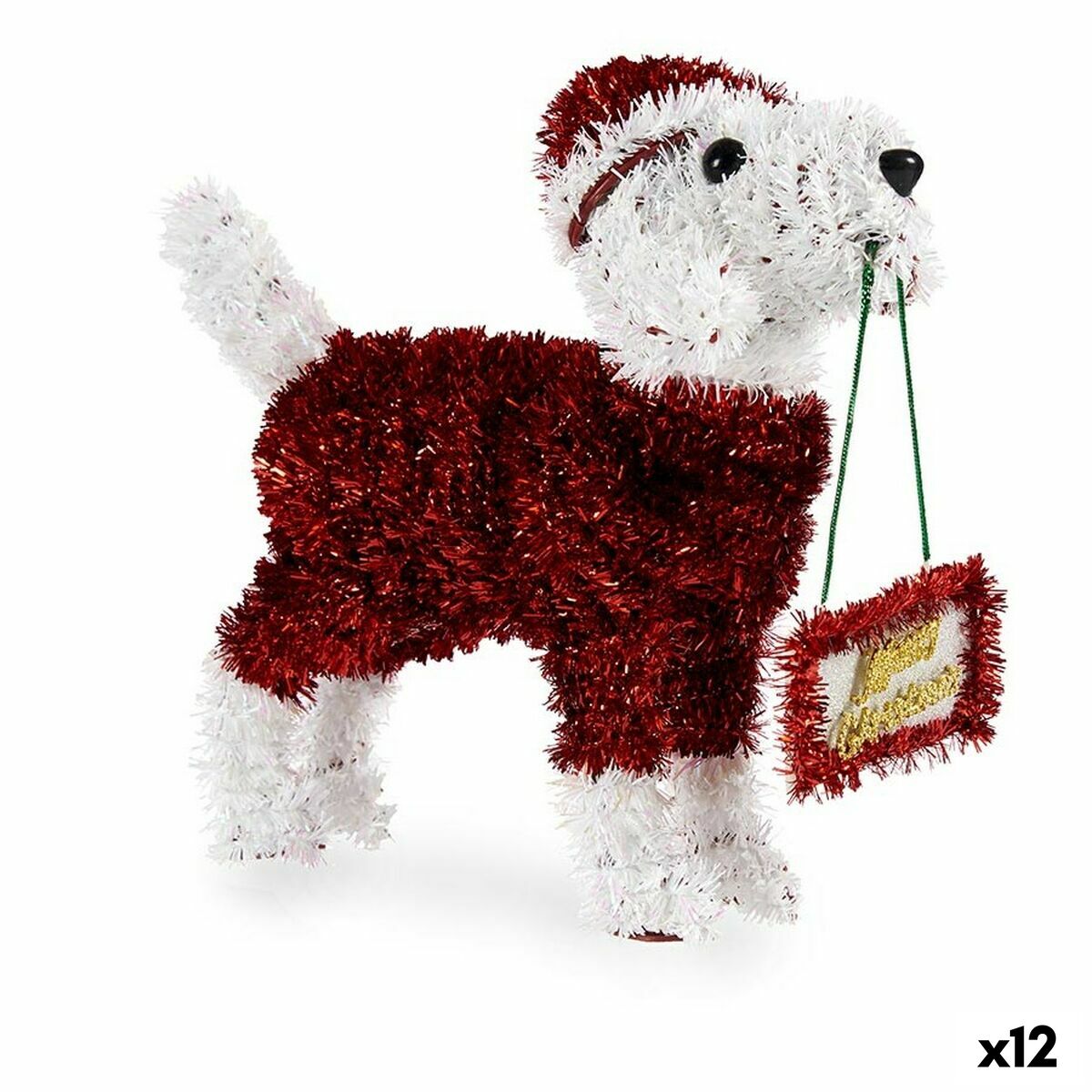 Figura Decorativa Krist+ Blanco Rojo Verde Dorado Perro 9 x 23 x 29,5 cm Espumillón (12 Unidades)