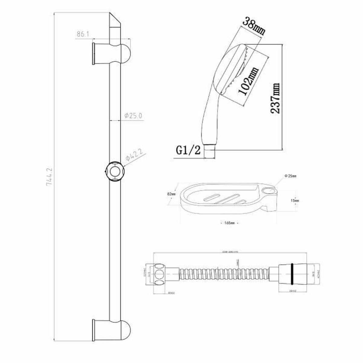 Columna de Ducha Rousseau Acero Inoxidable 2 m 3 Posiciones 60 cm