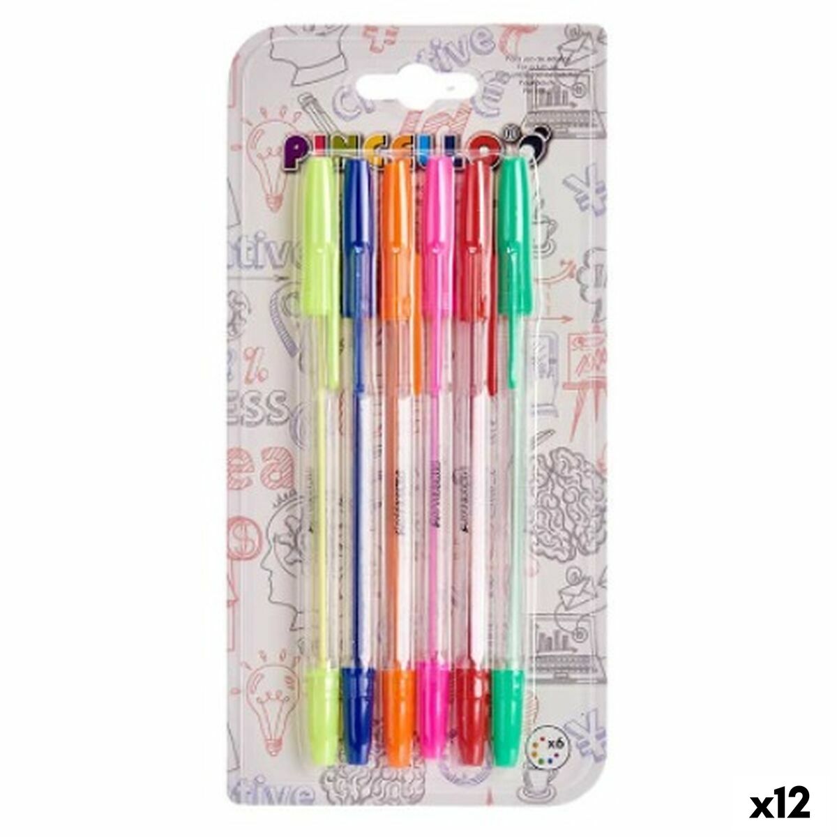 Set de Bolígrafos Pincello Amarillo Azul Rojo Verde Multicolor Naranja Rosa (12 Unidades)