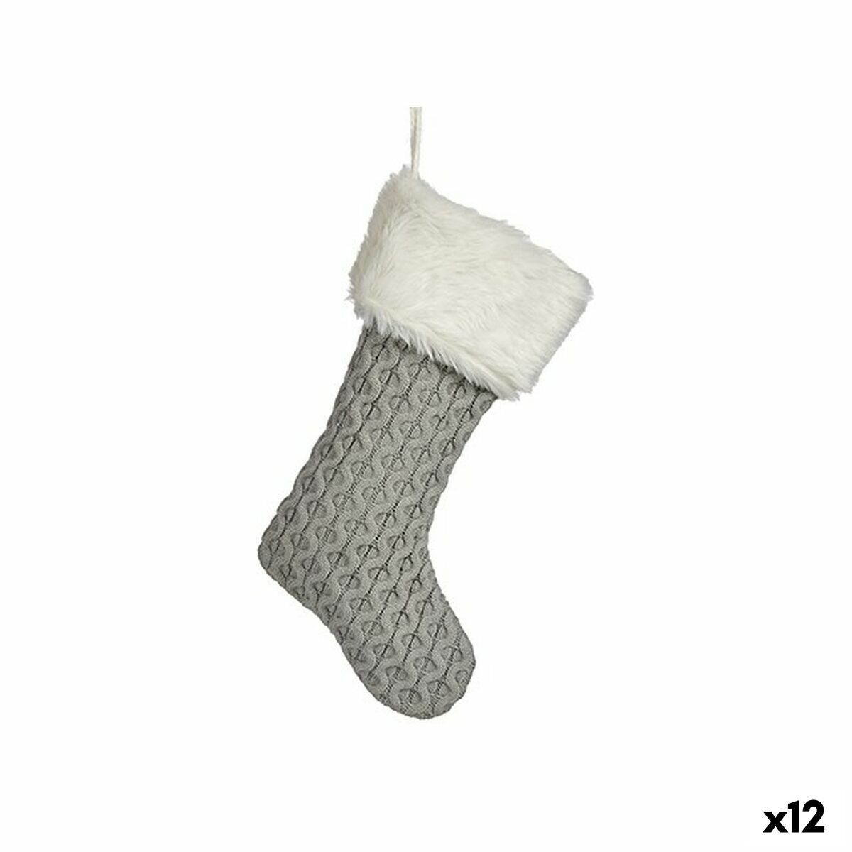 Adorno Navideño Krist+ Blanco Gris Tela Calcetín de Navidad 28 x 4 x 46 cm (12 Unidades)