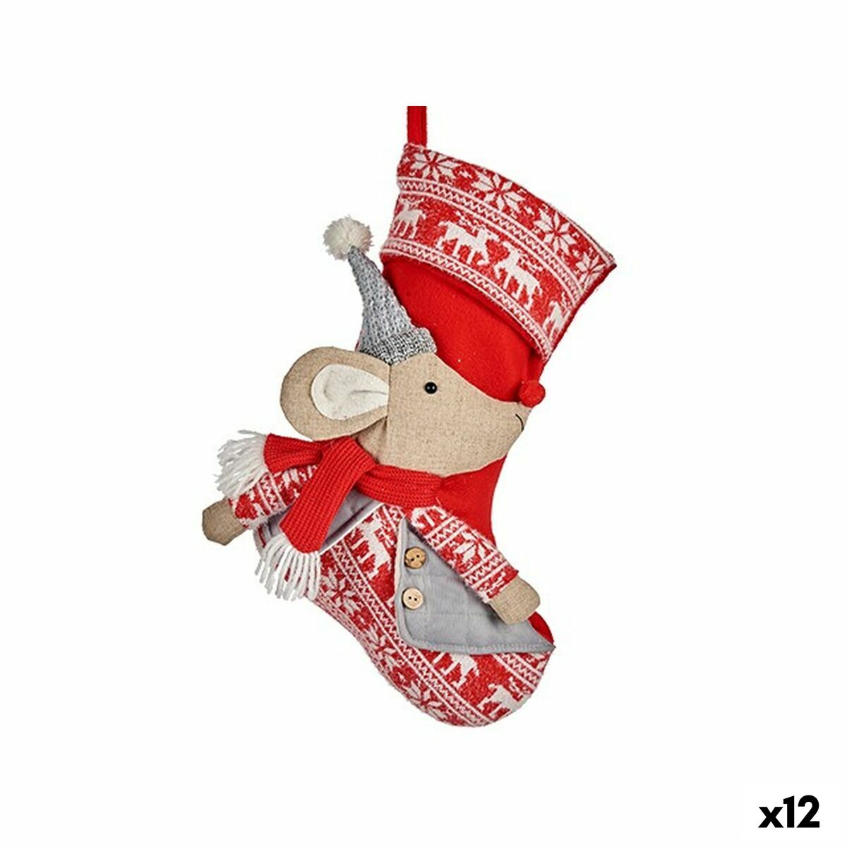 Adorno Navideño Krist+ FG03-RG1119A Gris Poliéster Ratón Calcetín de Navidad 31 x 5 x 48 cm (12 Unidades)