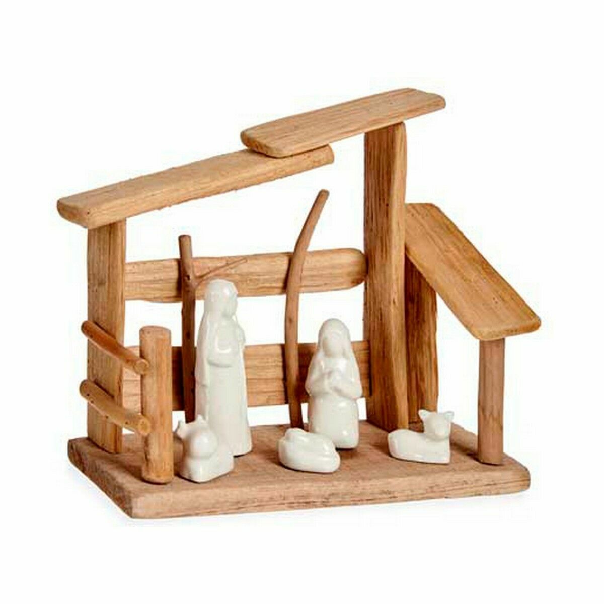 Belén de Navidad Krist+ Blanco Natural Madera Cerámica 10 x 21 x 25 cm (2 Unidades)