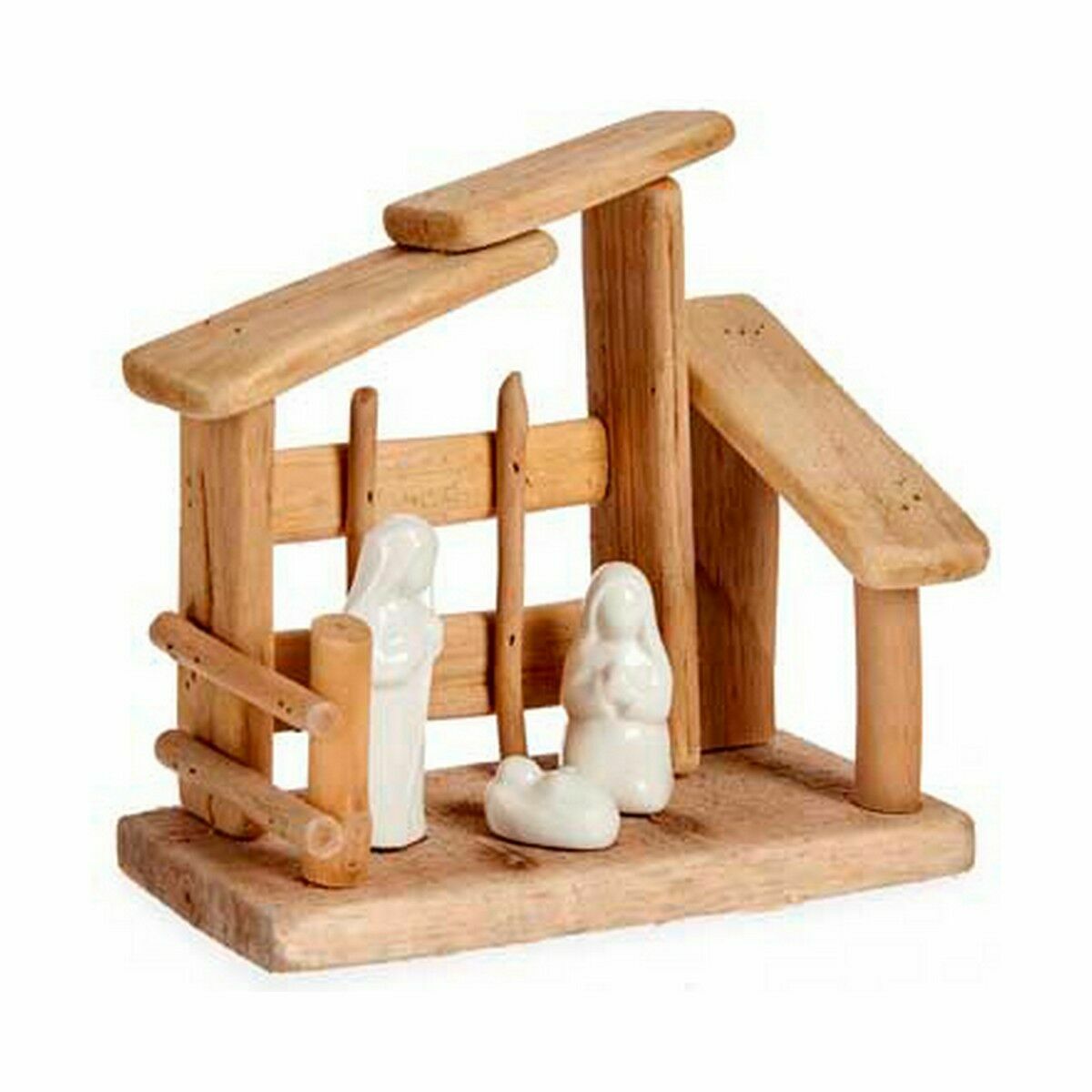 Belén de Navidad Krist+ Blanco Natural Madera Cerámica 18 x 17 x 8 cm (2 Unidades)