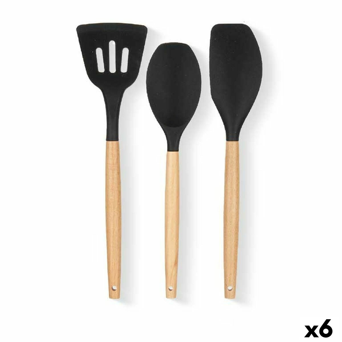 Set de Utensilios para Cocina Kinvara Madera Silicona 20 x 32 x 4 cm 20 x 37 x 3,5 cm (6 Unidades)