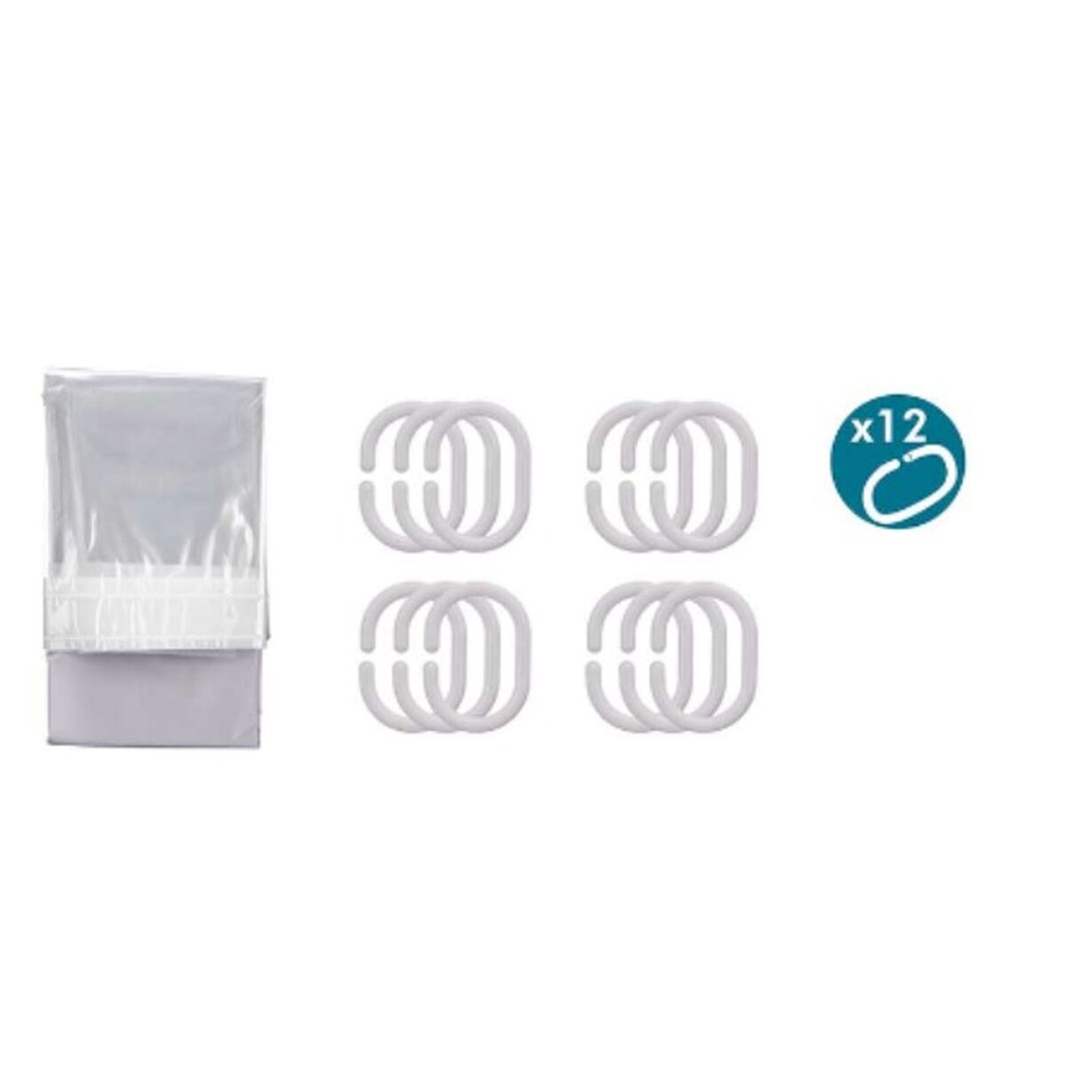 Cortina de Ducha Berilo Gris Transparente Plástico PEVA 180 x 180 cm 16 x 28,5 x 4 cm (12 Unidades)