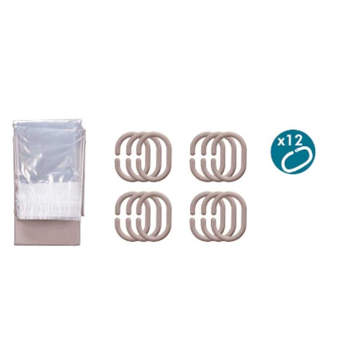 Cortina de Ducha Berilo Beige Transparente Plástico PEVA 180 x 180 cm 16 x 28,5 x 4 cm (12 Unidades)