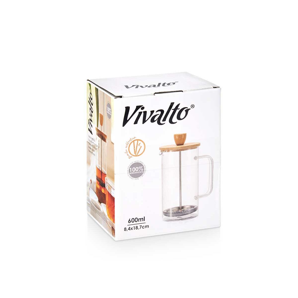 Tetera Vivalto Natural Vidrio Bambú Vidrio de Borosilicato 600 ml