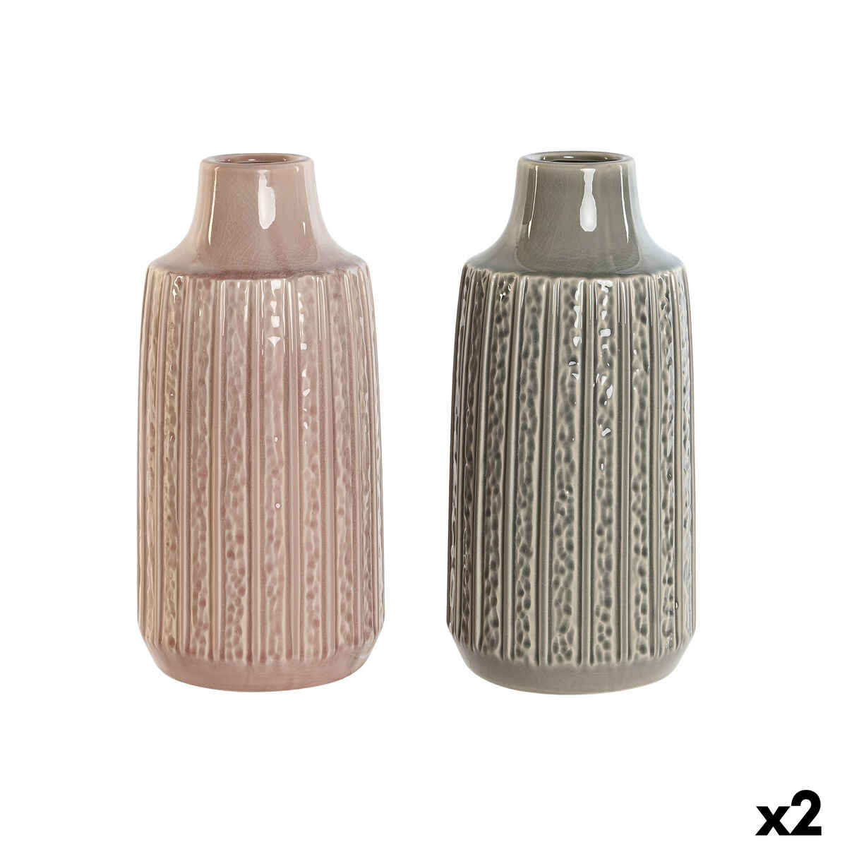 Jarrón Home ESPRIT Gris Rosa Porcelana 15 x 15 x 31 cm (2 Unidades)